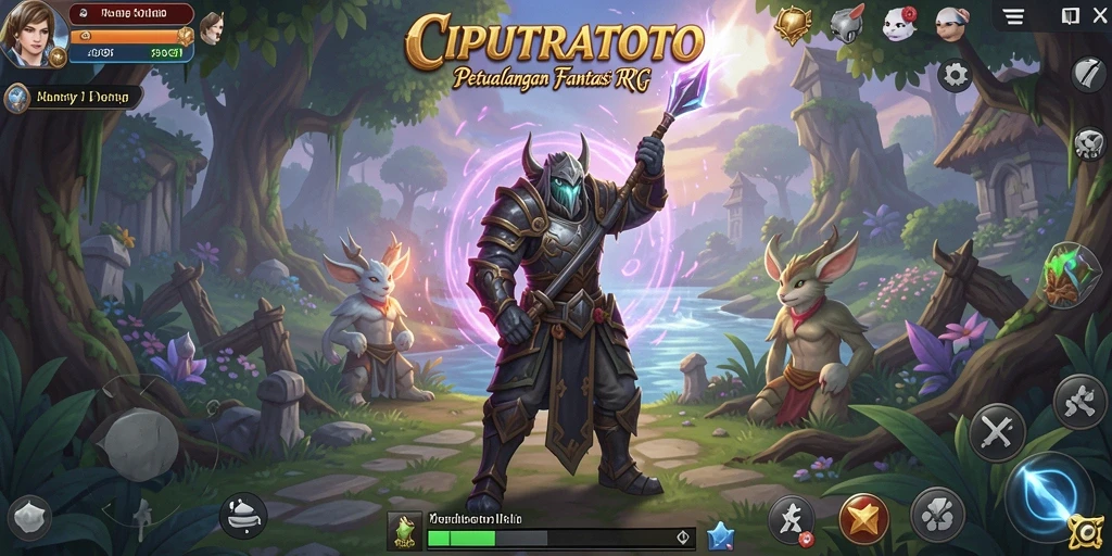 Screenshot utama menunjukkan karakter sedang berpetualang di dunia RPG yang menakjubkan.
