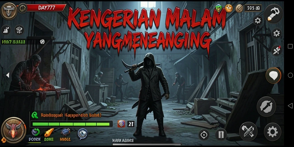 Screenshot menampilkan momen seram dalam gameplay DAY777.