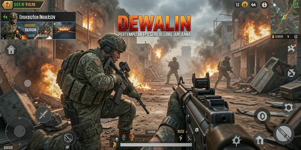 Tampilan gameplay seru DEWALIN di arena pertempuran FPS.