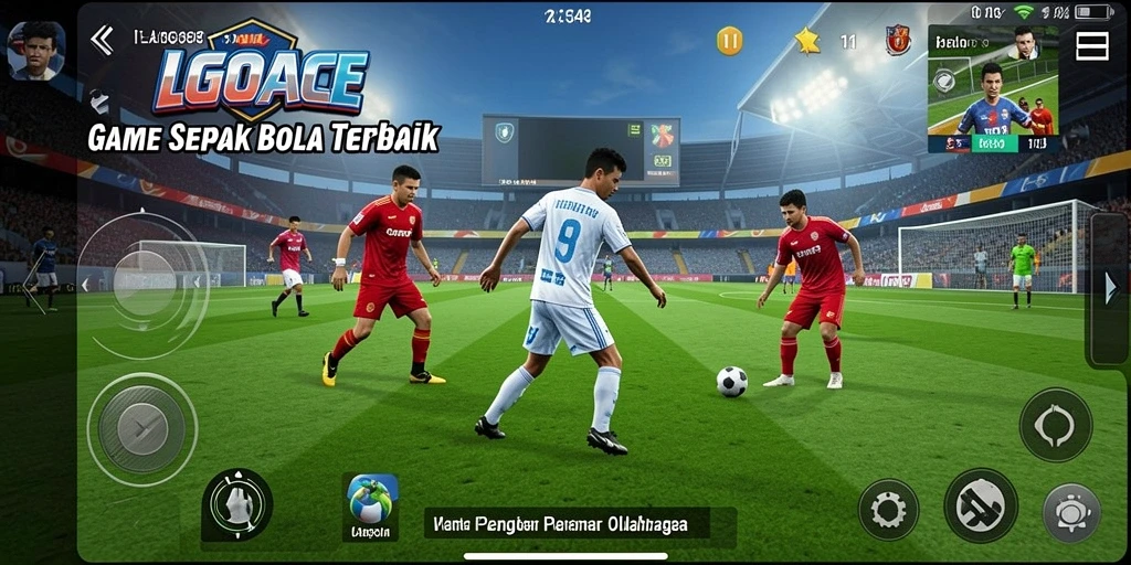 Tampilan gameplay LGOACE yang menampilkan aksi di lapangan sepak bola.