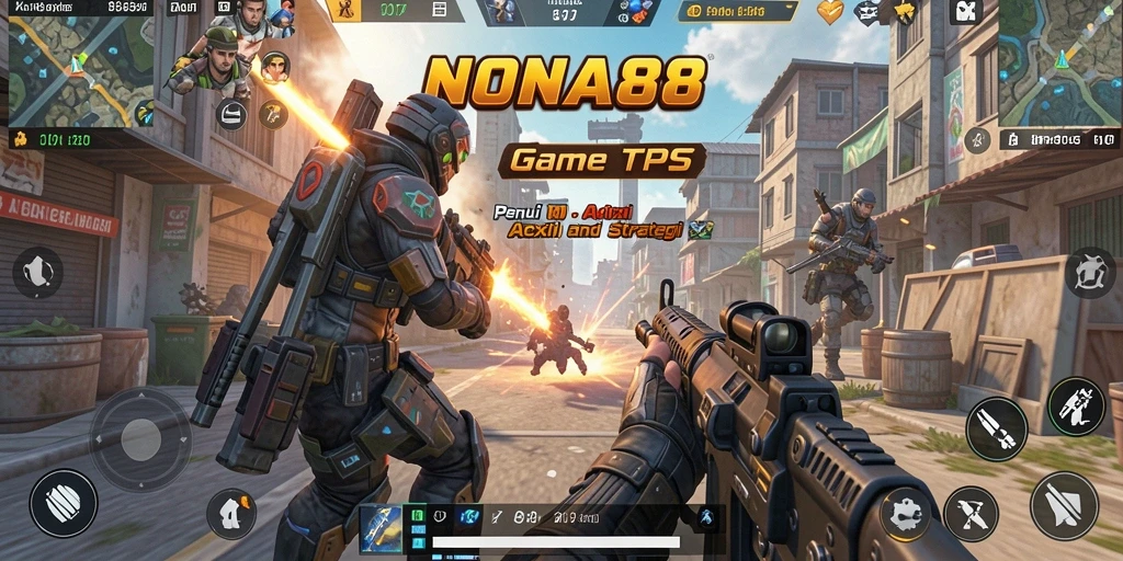 Tampilan gameplay NONA88 yang penuh aksi dalam TPS.