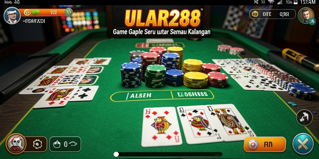 Screenshot ULAR288 menampilkan gameplay Gaple yang seru dan interaktif.
