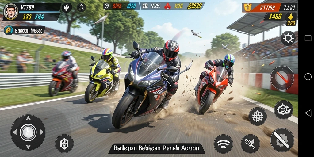 Tampilan gameplay balapan motor yang mendebarkan di VT789.